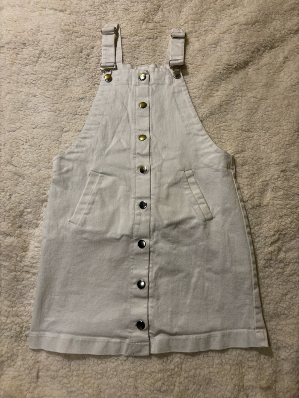 Harper White Button-Front Mini Overall Dress0126